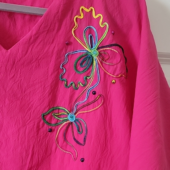 Orare Vintage Hot Pink V-Neck Top Embroidered Women Size M - Picture 7 of 8